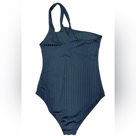 Aerie Ribbed Shine One Shoulder One Piece Swimsuit Black Size Small - Picture 4 of 5